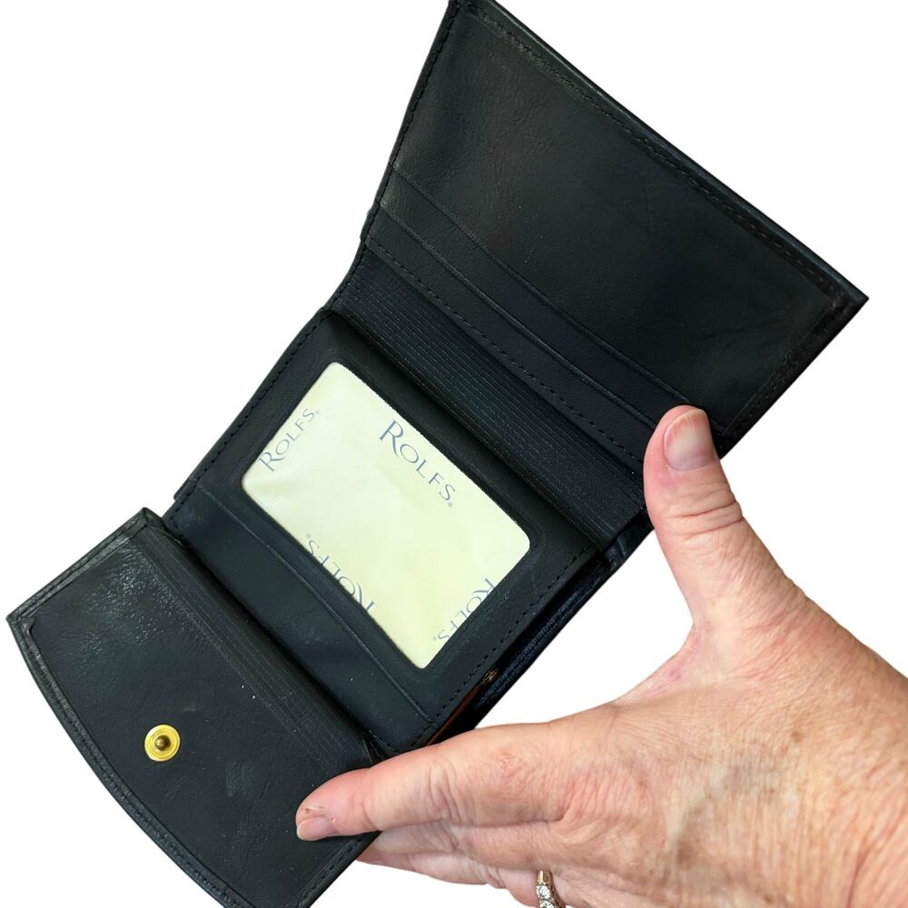 Vintage Rolfs black leather coin purse wallet embossed floral flap gold kisslock - Picture 7 of 10